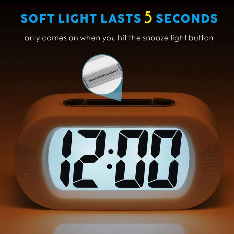 Plumeet Kids Alarm Clock Large Digital LCD Travel Alarm Clocks with Snooze and Night Light - Ascending Sound and Handheld Size - Best Gift for Kids (White) - Image 3